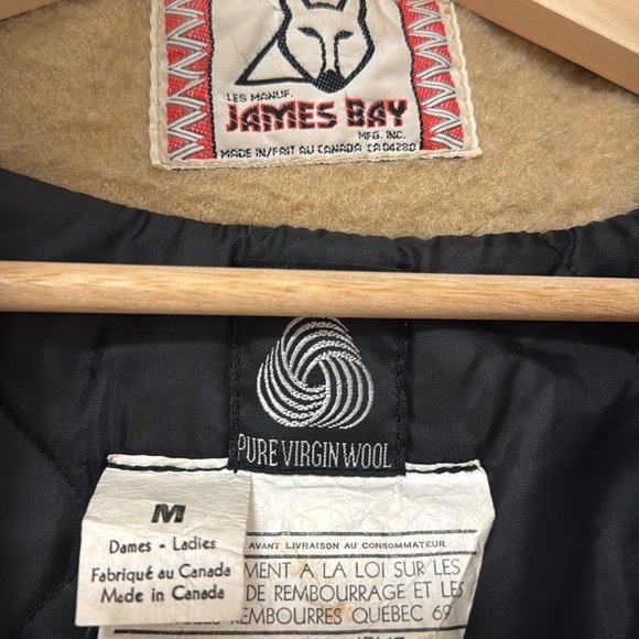 Vintage 1970’s James Bay Wool Coat w/Fur Hood & Leather Trim - Picture 7 of 12